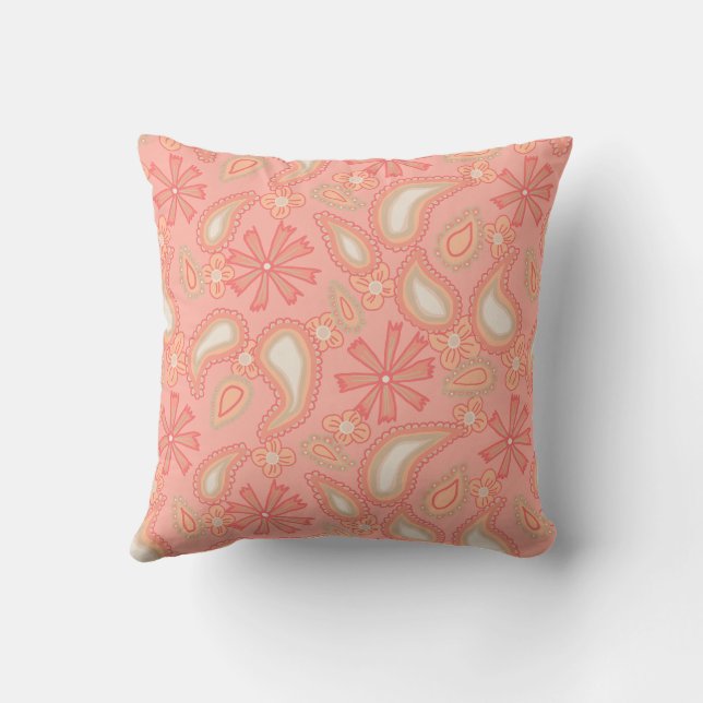 Paisley Perzik Bloesems Kussen (Achterkant)