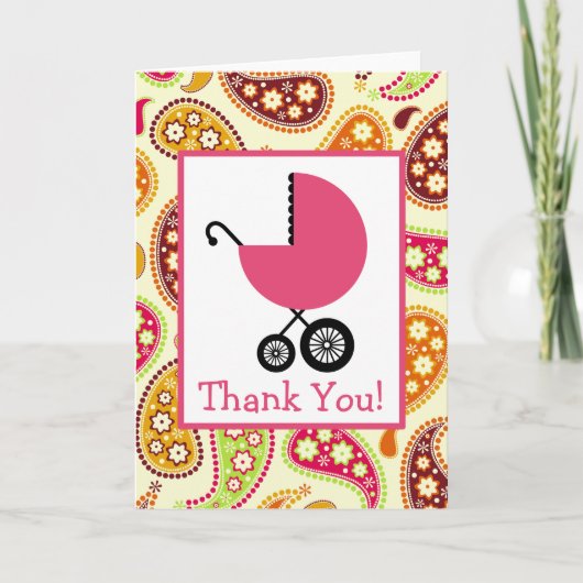 Paisley & Pink Carriage Baby shower Bedankt (Voorkant)