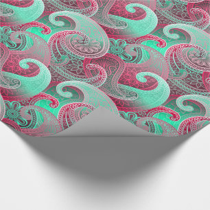Paisley Pink en Aqua Damask Pattern Cadeaupapier