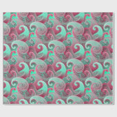 Paisley Pink en Aqua Damask Pattern Cadeaupapier (Vlak)
