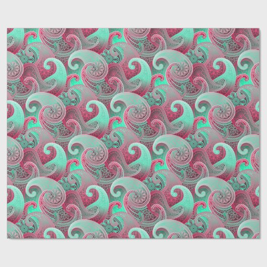 Paisley Pink en Aqua Damask Pattern Cadeaupapier (Vlak)