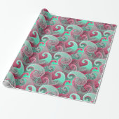 Paisley Pink en Aqua Damask Pattern Cadeaupapier (Uitgerold)