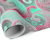 Paisley Pink en Aqua Damask Pattern Cadeaupapier (Rol Hoek)
