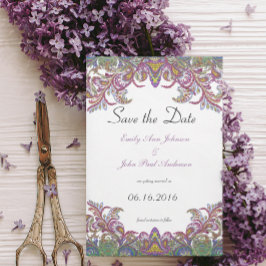 Paisley Pink en Green Wedding Invites Kaart