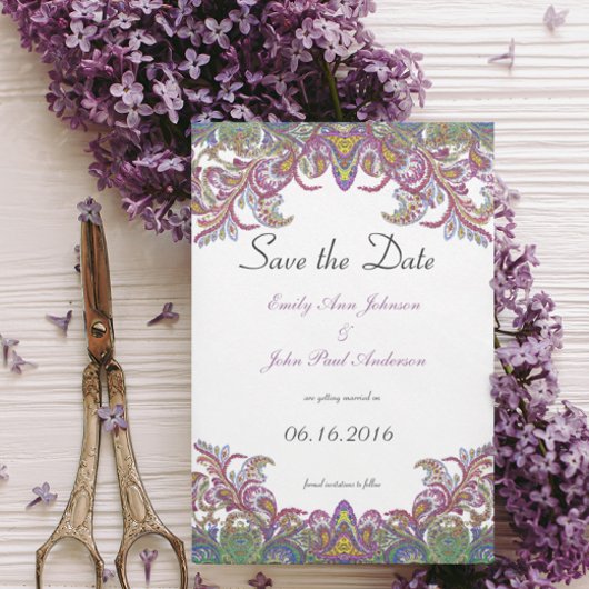  Paisley Pink en Green Wedding Invites Kaart
