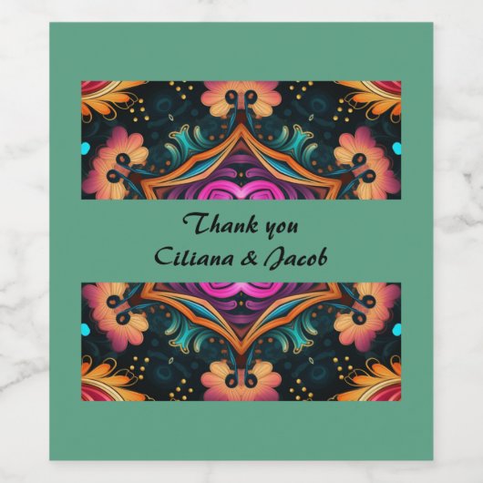 Paisley Pink Floral Sla de datum op Wijn Etiket (Enkel label)