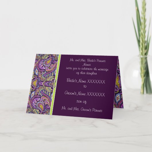 Paisley Plum Eggplant Limoen Wedding Invitation (Voorkant)