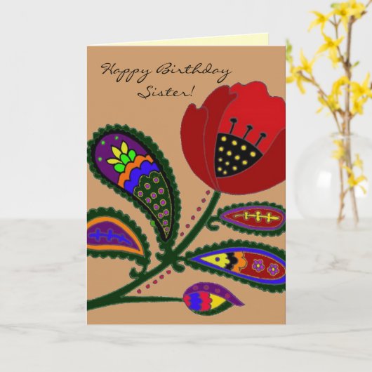 Paisley Poppy Oekrainian Folk Art Kaart (Gele Bloem)