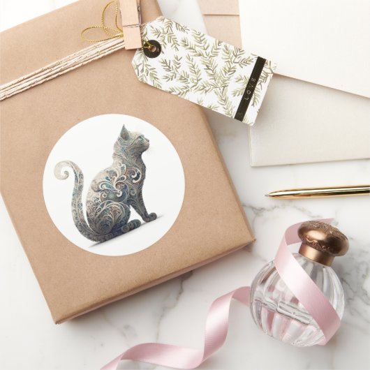 Paisley Profile Cat Ronde Sticker (Geschenken)