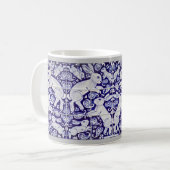 Paisley Rabbit Ceramic Tile Pattern Blue & White Koffiemok (Voorkant links)