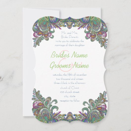 Paisley Raspberry en Green Peacock Colors Kaart (Voorkant)