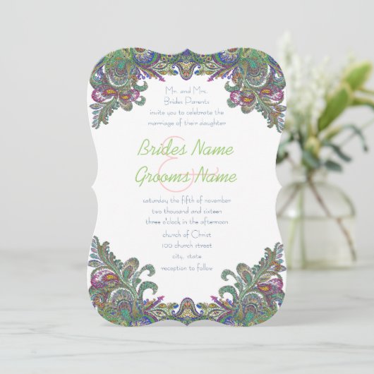 Paisley Raspberry en Green Peacock Colors Kaart (Staand voorkant)