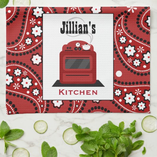 Paisley & Retro Stove Persoonlijke keukenhanddoeke Theedoek (Gevouwen)