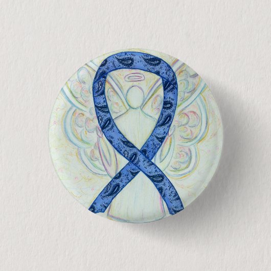 Paisley Ribbon Angel Thyroid Disease Awareness Pin Ronde Button 3,2 Cm (Voorkant)