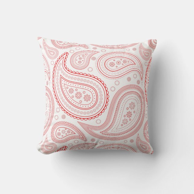 Paisley Rode op Witte Worp Kussen (Voorkant)