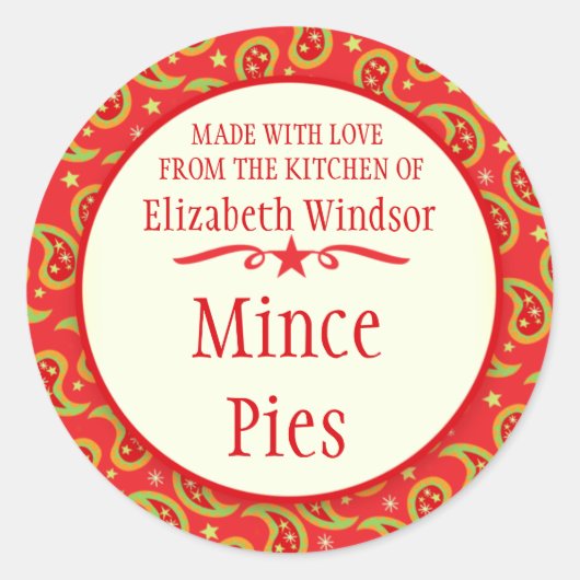 Paisley rood groen cookie swap bakken cadeau stick ronde sticker (Voorkant)