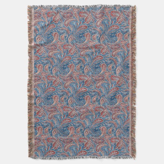 Paisley Rood, Wit en Blauw Faux Denim Deken (Voorkant Verticaal)