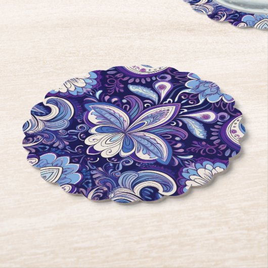 Paisley Royal Blue Coaster Kartonnen Onderzetters (Gekanteld)