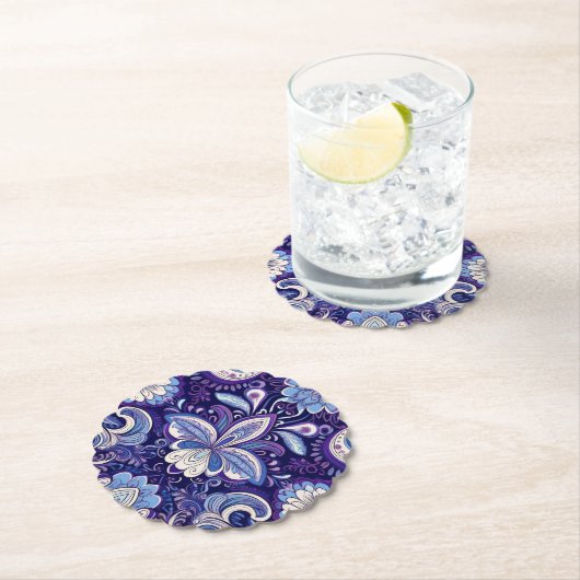 Paisley Royal Blue Coaster Kartonnen Onderzetters (Insitu)