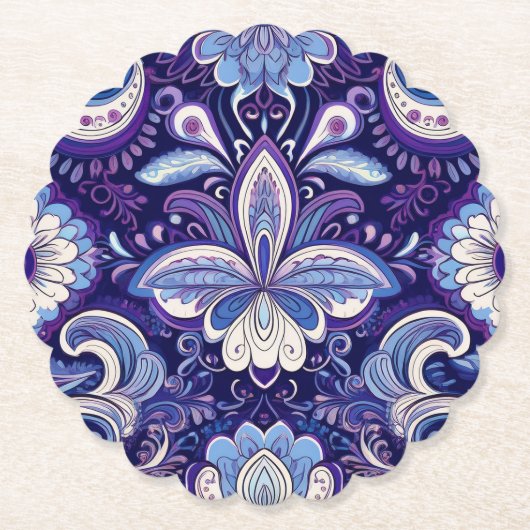 Paisley Royal Blue Coaster Kartonnen Onderzetters (Voorkant)