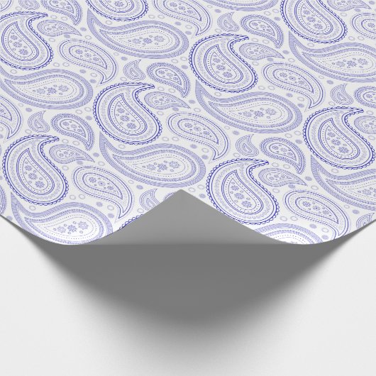 Paisley Royal Blue op White Wrapping Paper Cadeaupapier (Hoek)