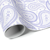 Paisley Royal Blue op White Wrapping Paper Cadeaupapier (Rol Hoek)
