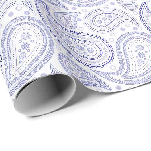 Paisley Royal Blue op White Wrapping Paper Cadeaupapier (Rol Hoek)
