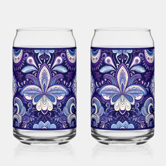 Paisley Royal Blue Soda Glass Blikvorm Glas (Voorkant)
