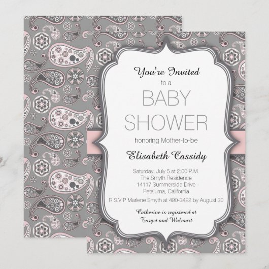   Paisley Roze Baby shower Uitnodiging (Voorkant / Achterkant)