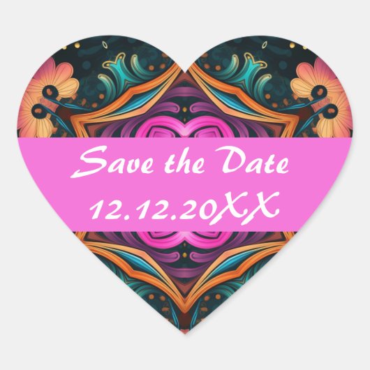 Paisley Roze Bloembloem 6a4 Hart Sticker (Voorkant)