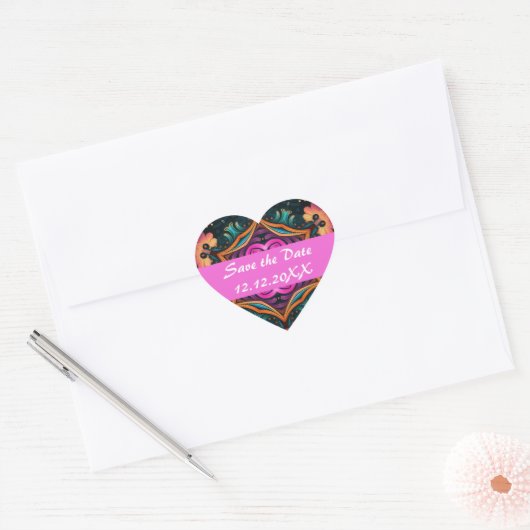 Paisley Roze Bloembloem 6a4 Hart Sticker (Envelop)