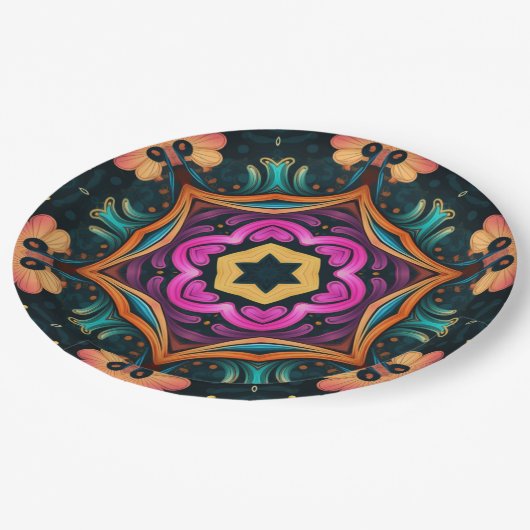 Paisley Roze Bloembloem 6a4 Papieren Bordje (Gekanteld)