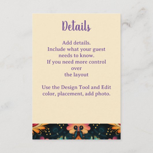 Paisley roze bloemenbruiloft informatiekaartje (Achterkant)