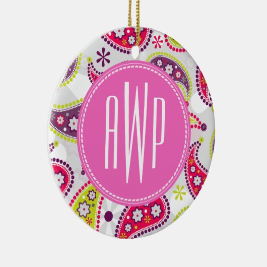 Paisley & Roze Monogram Keramisch Ornament (Rechts)