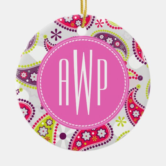 Paisley & Roze Monogram Keramisch Ornament (Voorkant)