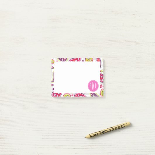 Paisley & Roze Monogram Post-it® Notes (Op bureau)