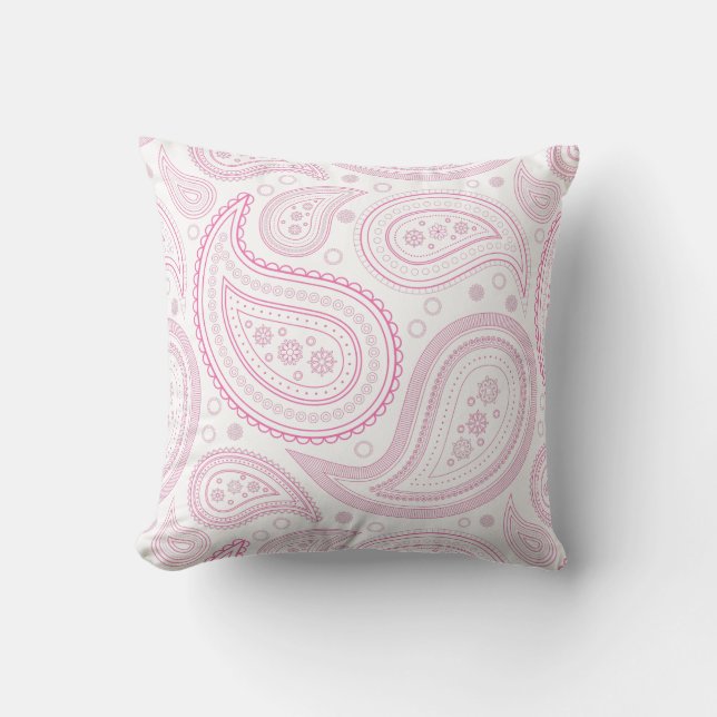 Paisley Roze op Witte Worp Kussen (Voorkant)