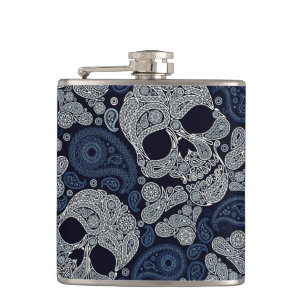 Paisley Skull Graphic Print Liquor Flask Heupfles