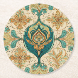 Paisley Smaragd Coaster Ronde Kartonnen Onderzetter