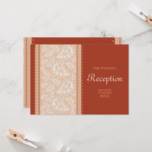 Paisley Spice Wedding Reception Kaart (Voorkant / Achterkant in situ)