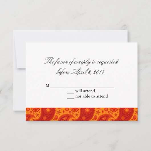 Paisley Starfish - Warm Summer Reply Card RSVP Kaartje (Voorkant)