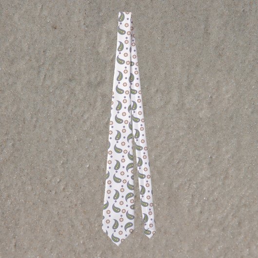 Paisley Stippen Bloemen Groen Roze Paarse Patroon Stropdas
