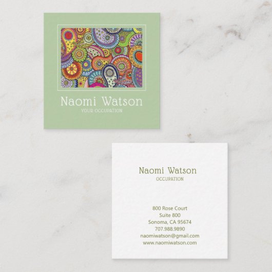 Paisley stof textiel patroon ambachten naaien vierkante visitekaartje (Voorkant / Achterkant)