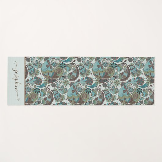 Paisley Stoffig Blauw Bruin  boho Yogamat (Voorkant (horizontaal))