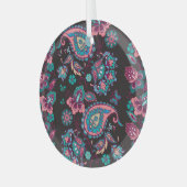 Paisley Streep: Zwart Decoratief Naadloos Glas Ornament (Voorkant links)