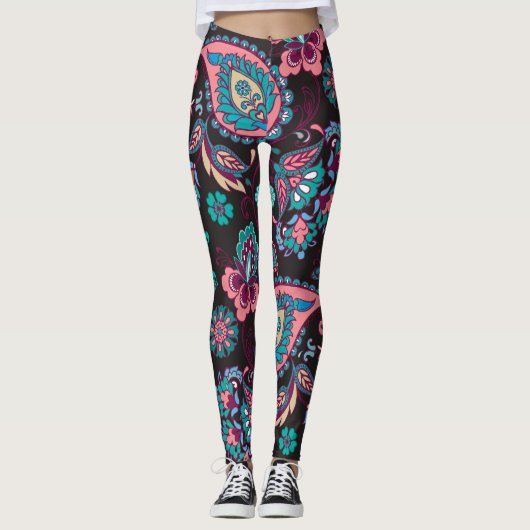 Paisley Streep: Zwart Decoratief Naadloos Leggings (Voorkant)