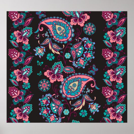Paisley Streep: Zwart Decoratief Naadloos Poster (Voorkant)