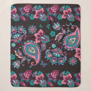 Paisley Streep: Zwart Decoratief Naadloos Sherpa Deken