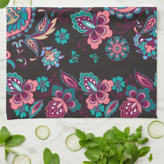 Paisley Streep: Zwart Decoratief Naadloos Theedoek (Gevouwen)