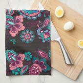 Paisley Streep: Zwart Decoratief Naadloos Theedoek (Quarter Fold)